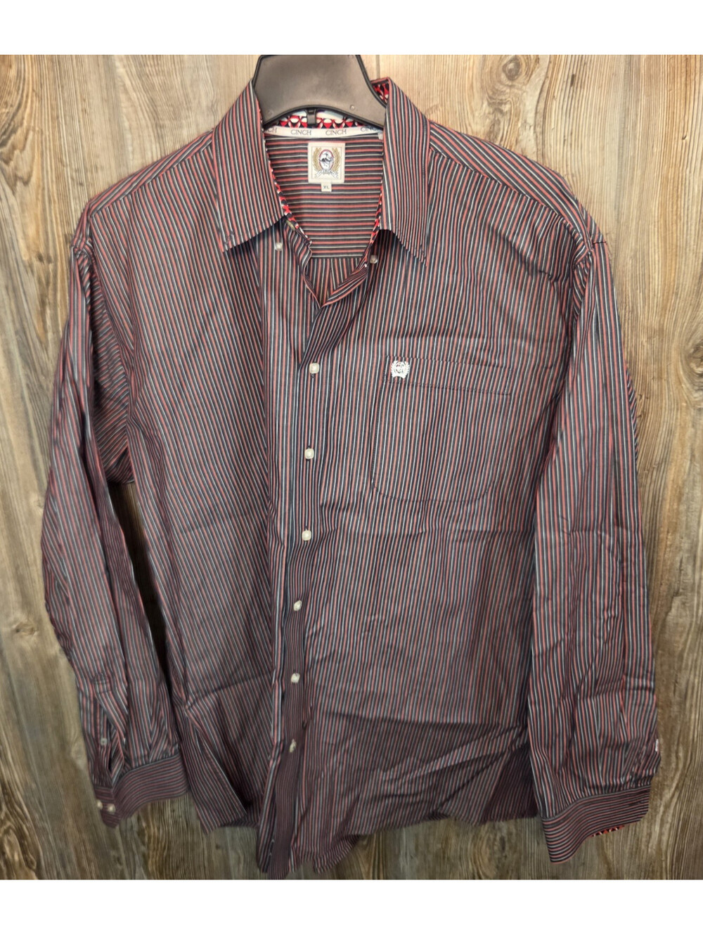 Cinch Western Button Shirt L/S Men Size XL Red & Black Stripe Rodeo Ranch Cowboy
